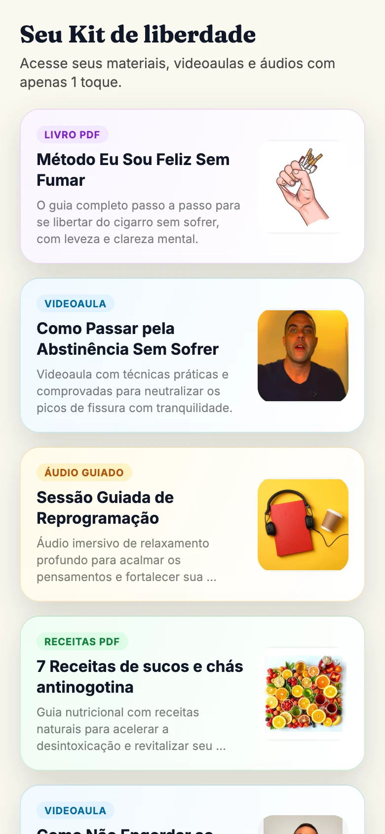 Tela real do aplicativo com o Kit de liberdade