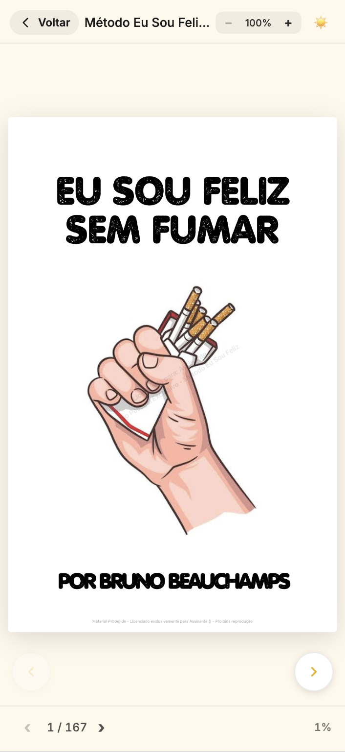 Livro Eu Sou Feliz Sem Fumar aberto no aplicativo