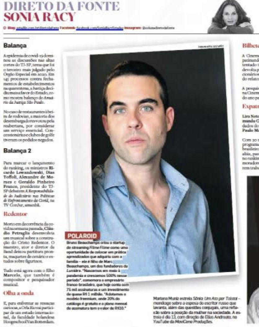 Bruno Beauchamps em destaque no Jornal Estado de São Paulo